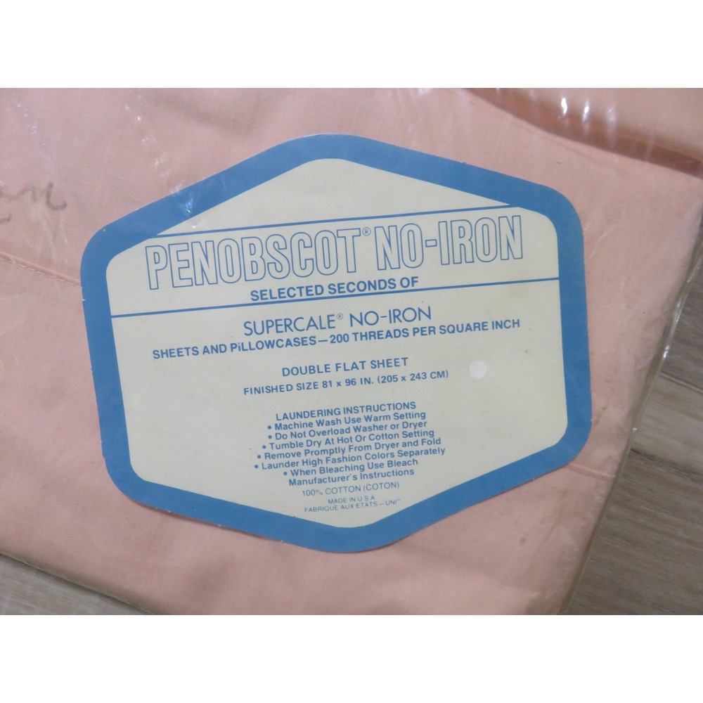 Vintage Penobscot Supercale No-Iron Double Flat Sheet 100% Cotton Pink Peach USA - Picture 2 of 6